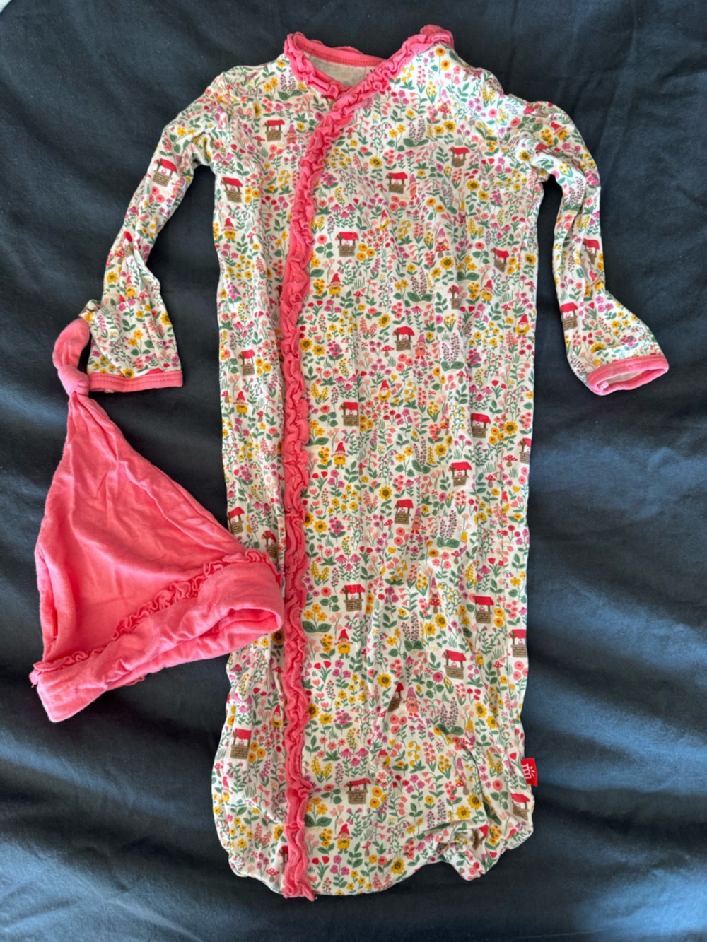 Magnetic Me Floral Gown with Matching Hat - Pink Trim
